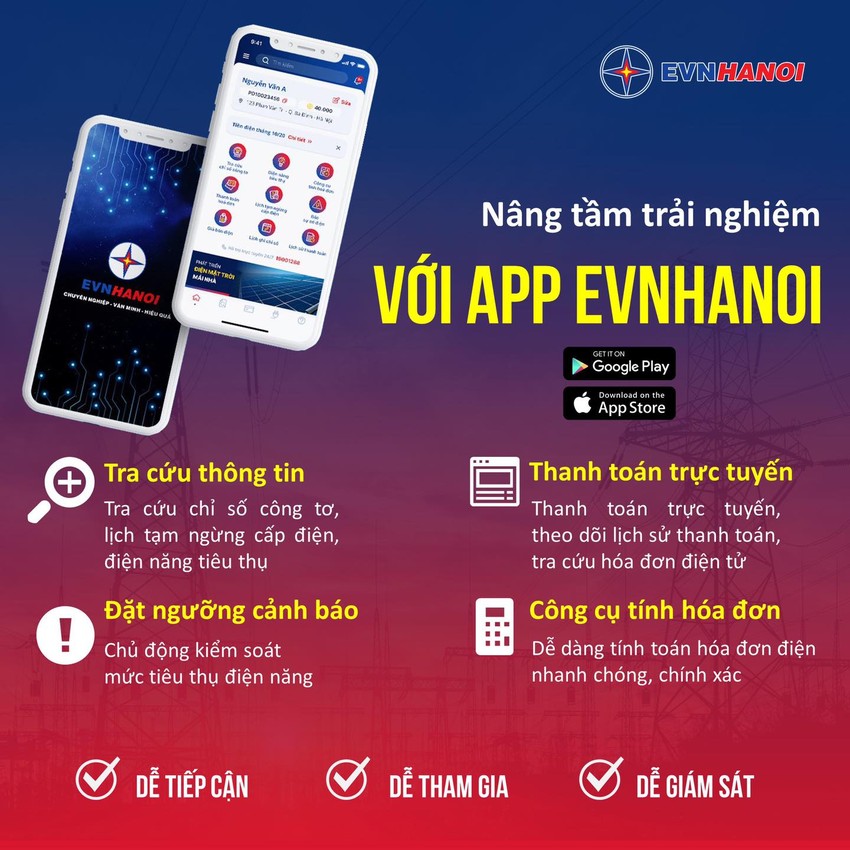 Trải nghiệm Dịch vụ số với App EVNHANOI
